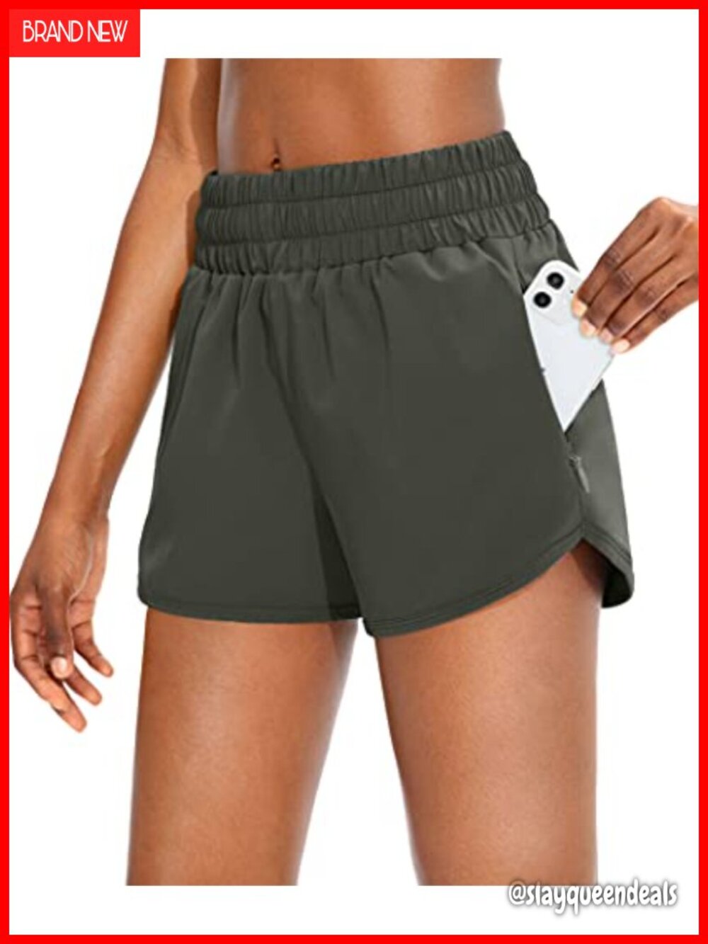 High Waisted Athletic Running Shorts Zipper Pockets Built-in Liner